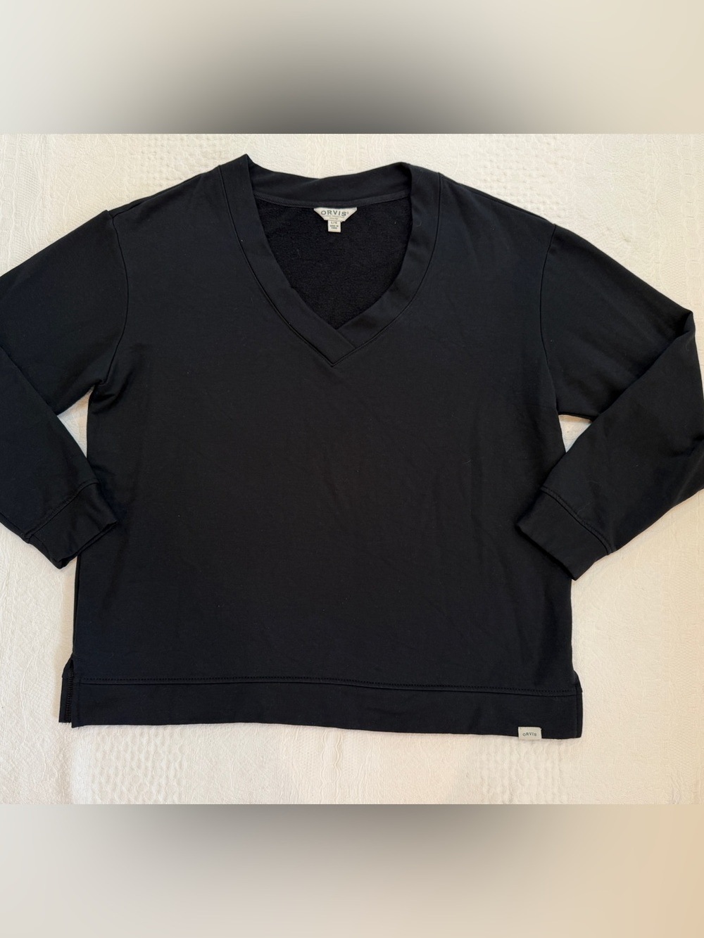 Orvis Pullover Womens L Blue V Neck Long Sleeve Stretch Lightweight Sweatshirt